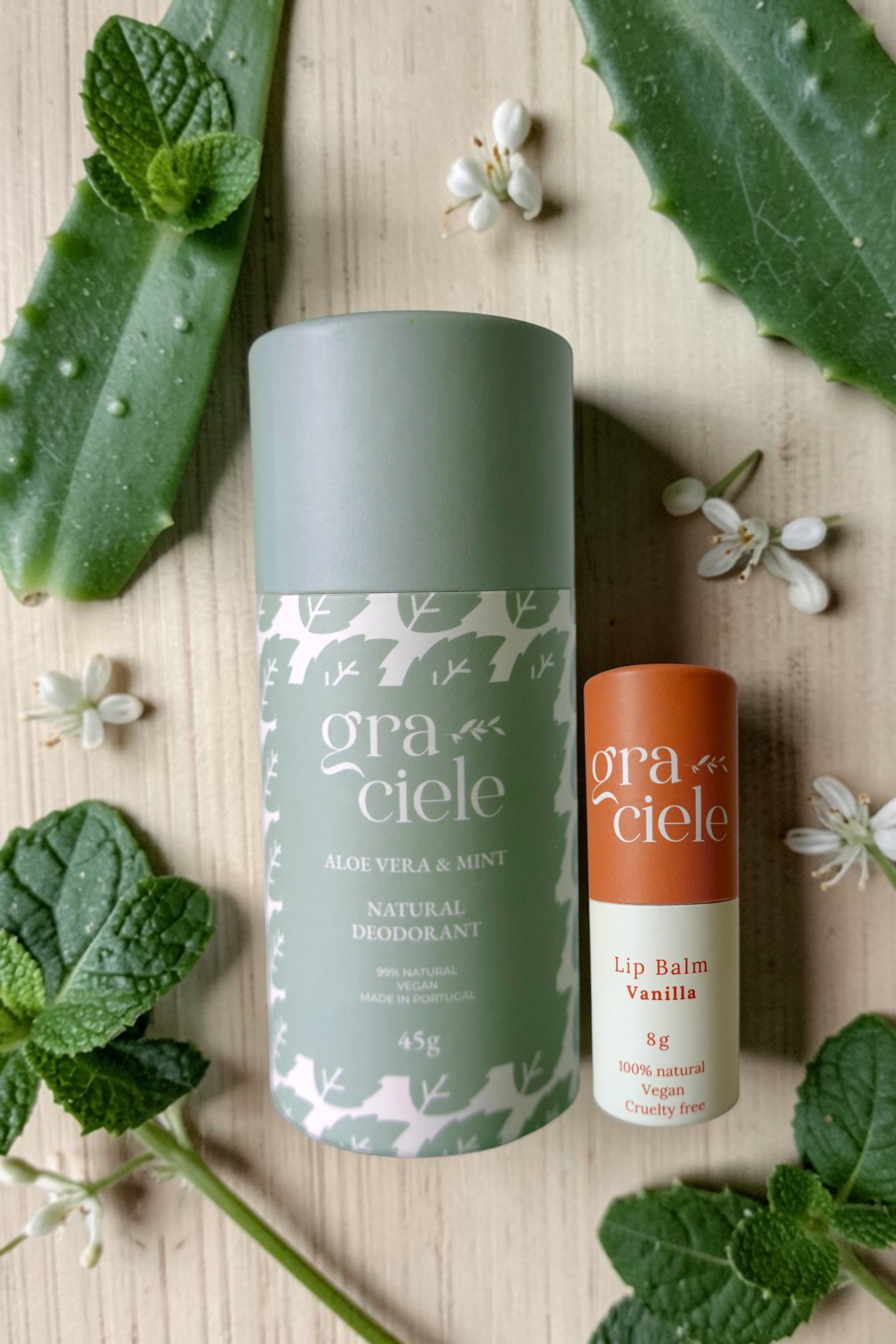 Desodorizante Natural Aloe Vera & Menta + Bálsamo Labial Baunilha